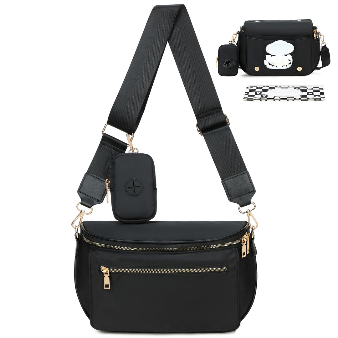 Eslcorri Wickeltasche Klein Umhängetasche Damen Kariert 8L Crossbody Bag | Bauchtasche mit Feuchttüc