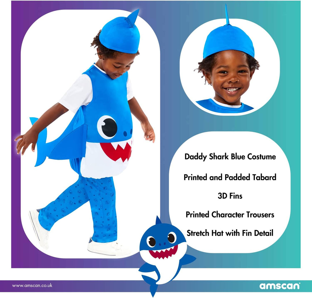 Amscan - Kinderkostüm Daddy Shark, Hai, Baby Shark, Karneval, Fasching, Mottoparty 2-3 Jahre, 2-3 Ja