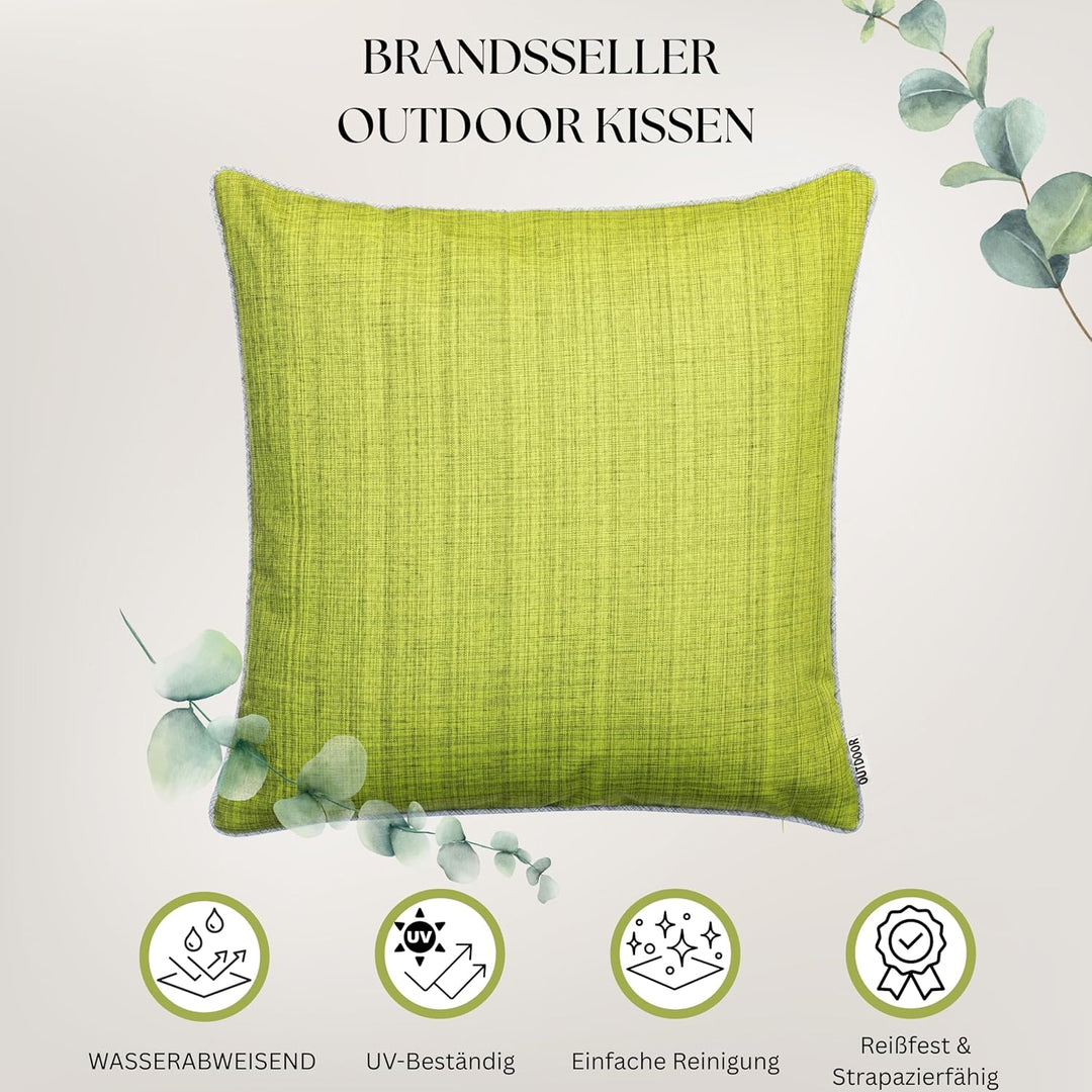 Brandsseller Outdoor Garten Kissen Dekokissen mit Paspel - Leinenoptik Uni Schmutz- und Wasserabweis