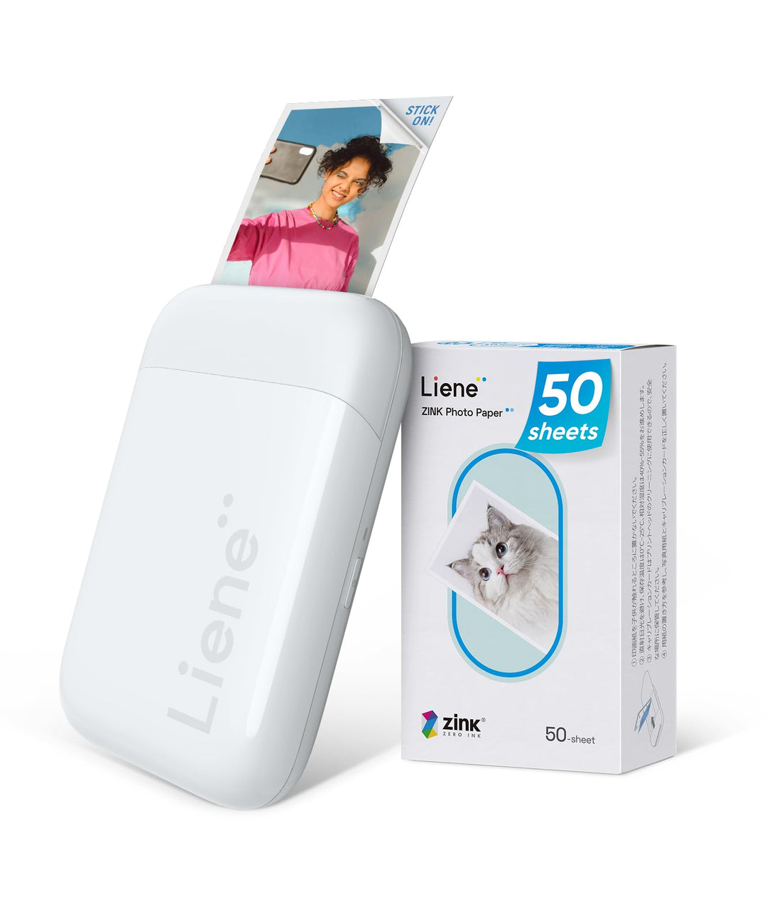 Liene Mini Fotodrucker für Smartphone(5x7,6cm) - mit 50 Blatt Zink-Fotopapier mit Kleberückseite, 30
