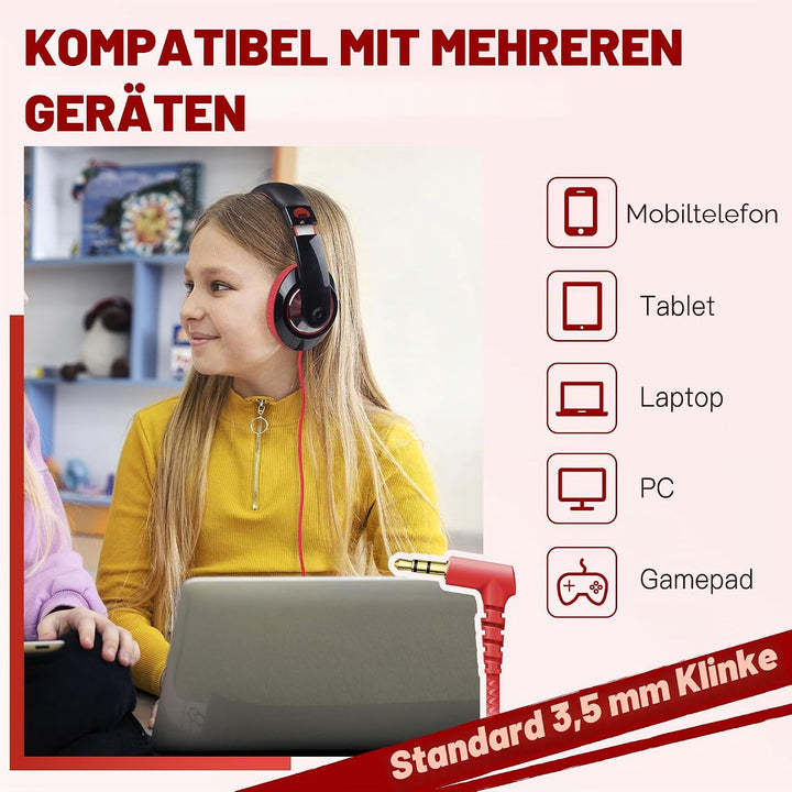 RockPapa Comfort Kinder Kopfhörer für Schule Jungen, Kopfhörer Kinder mit Kabel, Einstellbar, Faltba