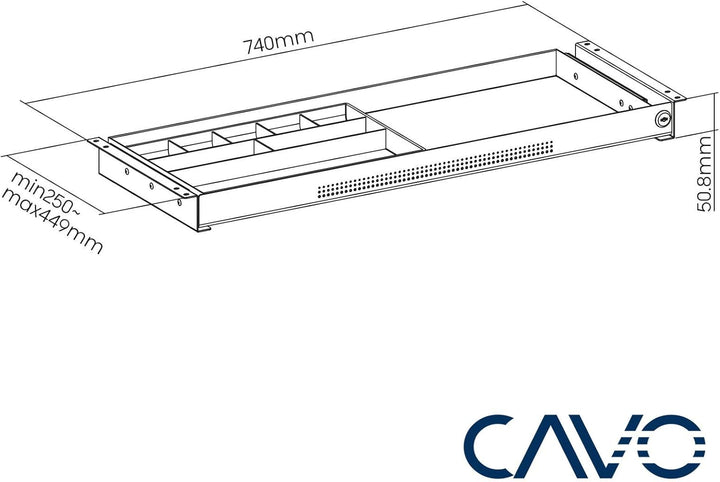 CAVO Dokumentenschublade abschliessbar aus Stahl 740 x 250 mm, inkl. Schubladeneinsatz schwarz, Schr