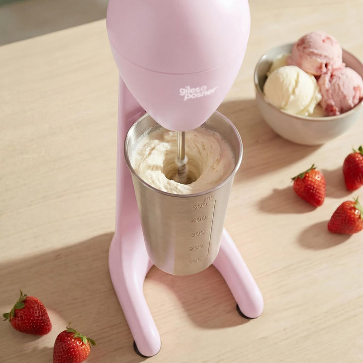 Giles & Posner Milchshake-Maker – Elektrischer Getränkezubereiter mit 500 ml Edelstahlbecher, 2 Gesc