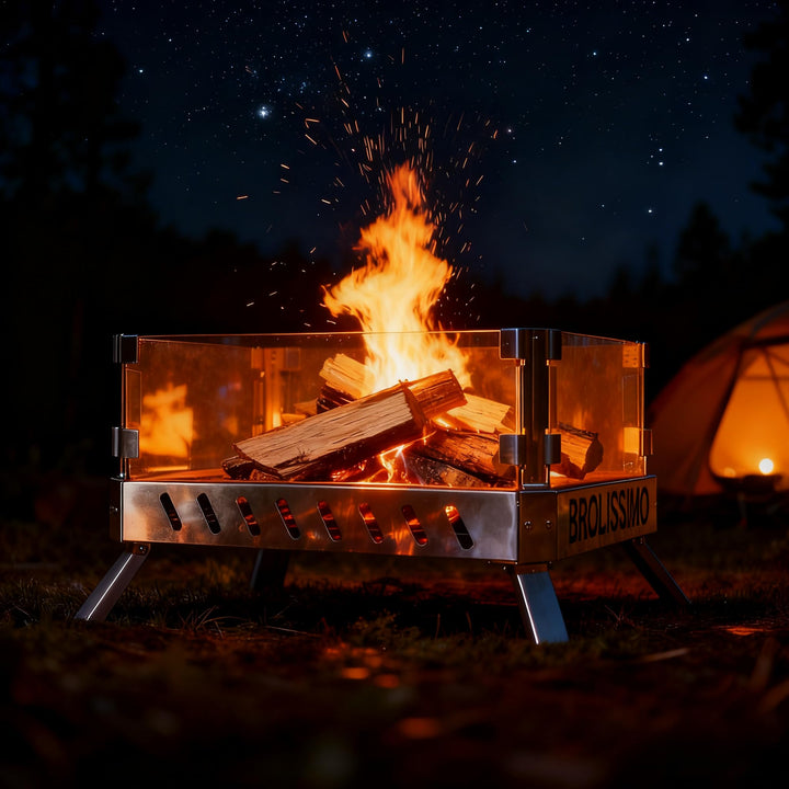 CCLIFE Feuerschale mit Glaskeramik, klappbar tragbar, Feuerschale für Garten Outdoor Camping, Feuerk