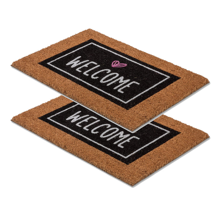 Carpido Fussmatte Kokos Welcome Herz schwarz - Türmatte 2er Set 40 x 60 cm - antibakterielle Eingang