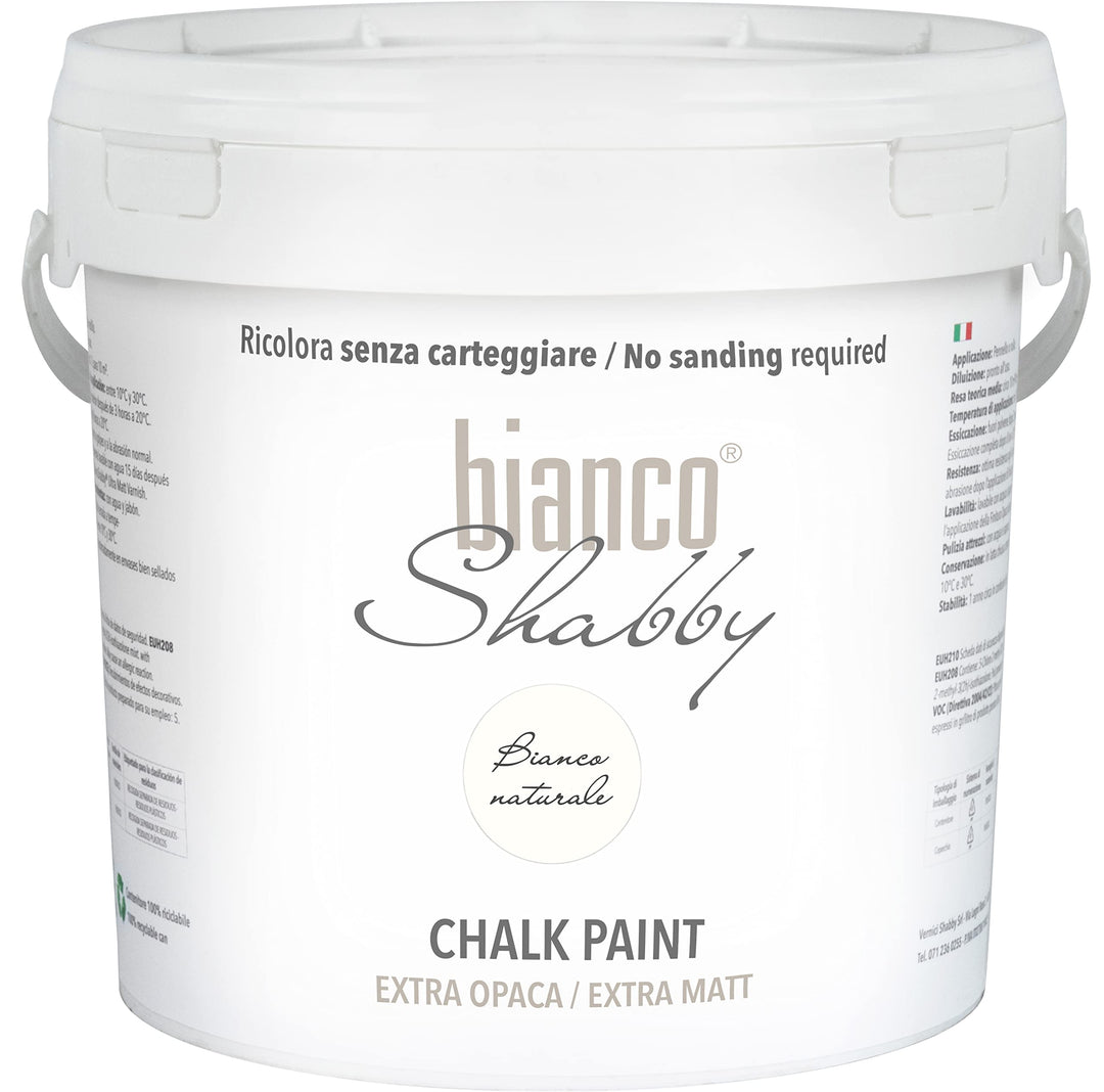 bianco Shabby® Bianco Naturale Kreidefarbe Wasserbasis für Alle Oberflächen einfach zu verarbeiten o