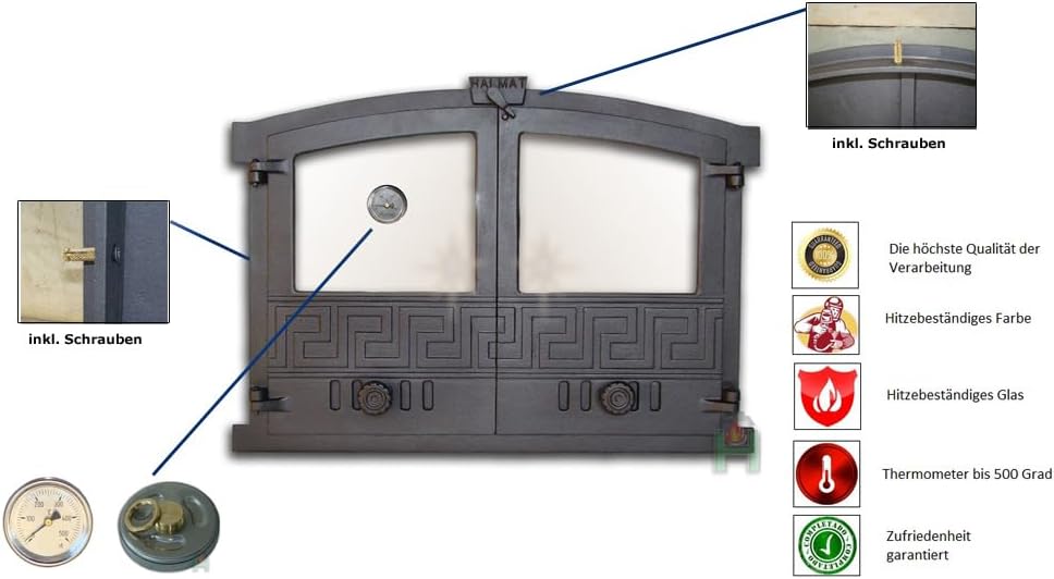 Sellon24® Backofentür Steinbackofentür Ofentür aus Gusseisen Pizzaofentür Gusseisen 600 x 430 mm H20