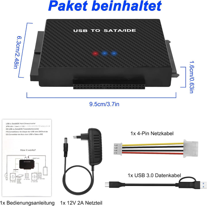 MEIRIYFA USB 3.0 auf SATA/IDE Konverter Adapter, IDE SATA auf USB + Typ C Externe Festplatte Adapter