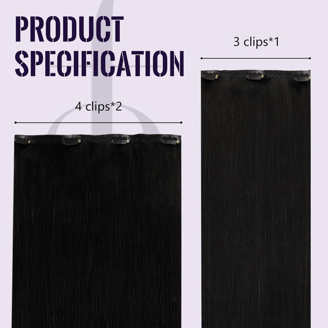 Clip in Extensions Echthaar Natürlich Schwarz, 30 cm, 50 g 3 Stücke, Glatt & Seidig, Echthaar Extens