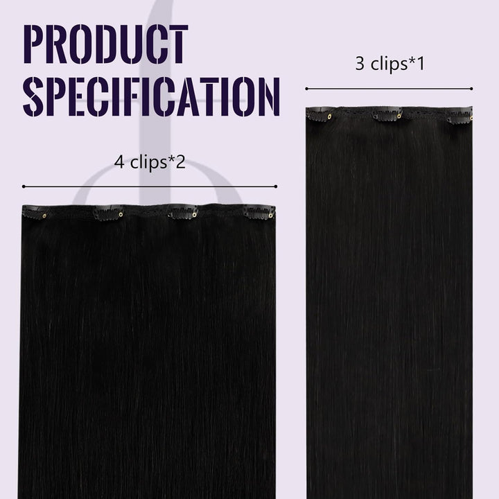 Clip in Extensions Echthaar Natürlich Schwarz, 30 cm, 50 g 3 Stücke, Glatt & Seidig, Echthaar Extens