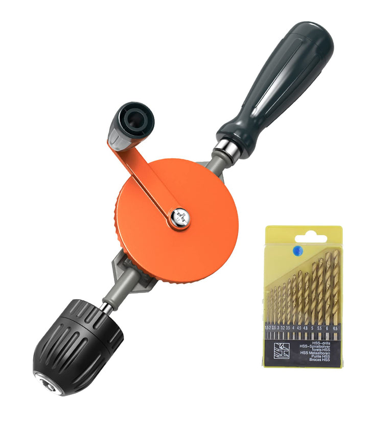 Housolution Handbohrmaschine, Leistungsstark 3/8 Zoll (1-10mm) mit 13 Bohrspitzen Spannfutter Stahlg