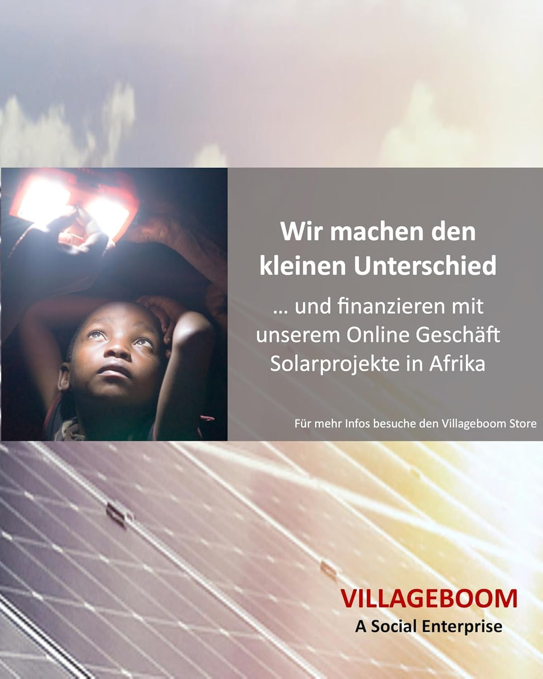 VILLAGEBOOM HIGH POWER PLUS SOLAR LAMPE, Sehr helle Solar Leuchte mit 5W Solar Panel, 7. Upgrade in