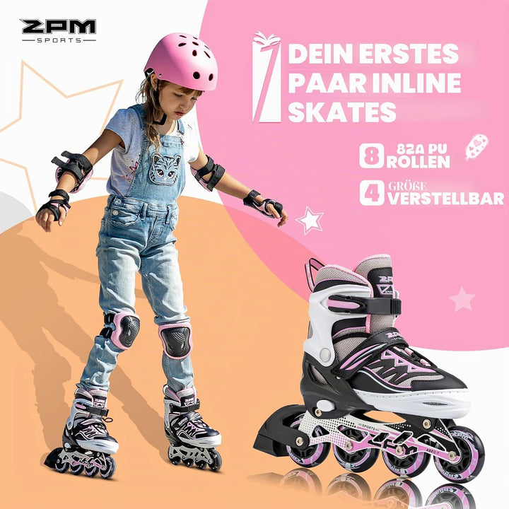 2PM SPORTS Cytia Rosa/Violett grössenverstellbare Inliner Kinder mit leuchtenden LED Rollen, lustige
