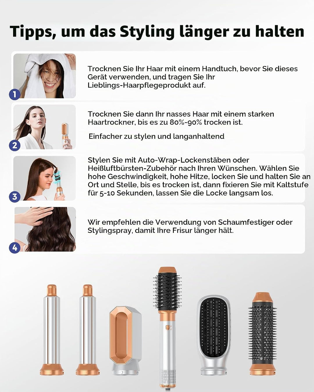 MogaWave Pro Hair styler 6 in 1 Air styler 1000W Multi Haarstyler mit Haartrockner Rundbürstenföhn W