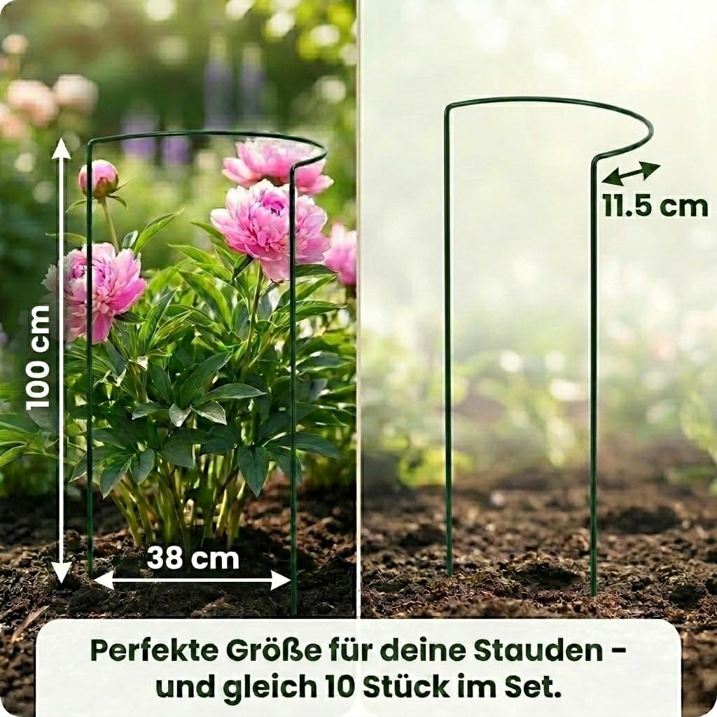 10 STÜCK Pflanzenstütze halbrund - Ø 38 cm - 100 cm hoch - aus 4mm kunststoffummantelten Draht - Für