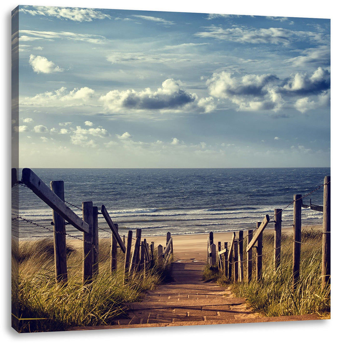 Weg zum Strand am Meer, Format: 70x70 auf Leinwand, XXL riesige Bilder fertig gerahmt mit Keilrahmen