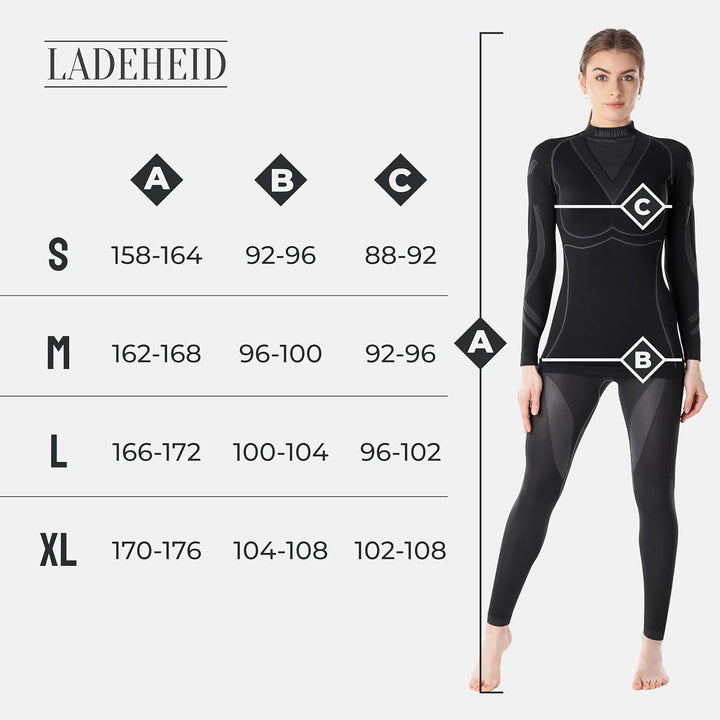 Ladeheid Thermounterwäsche Damen Set Langarm Shirt Lange Unterhose Thermoaktiv LAGI006, Schwarz/Grap
