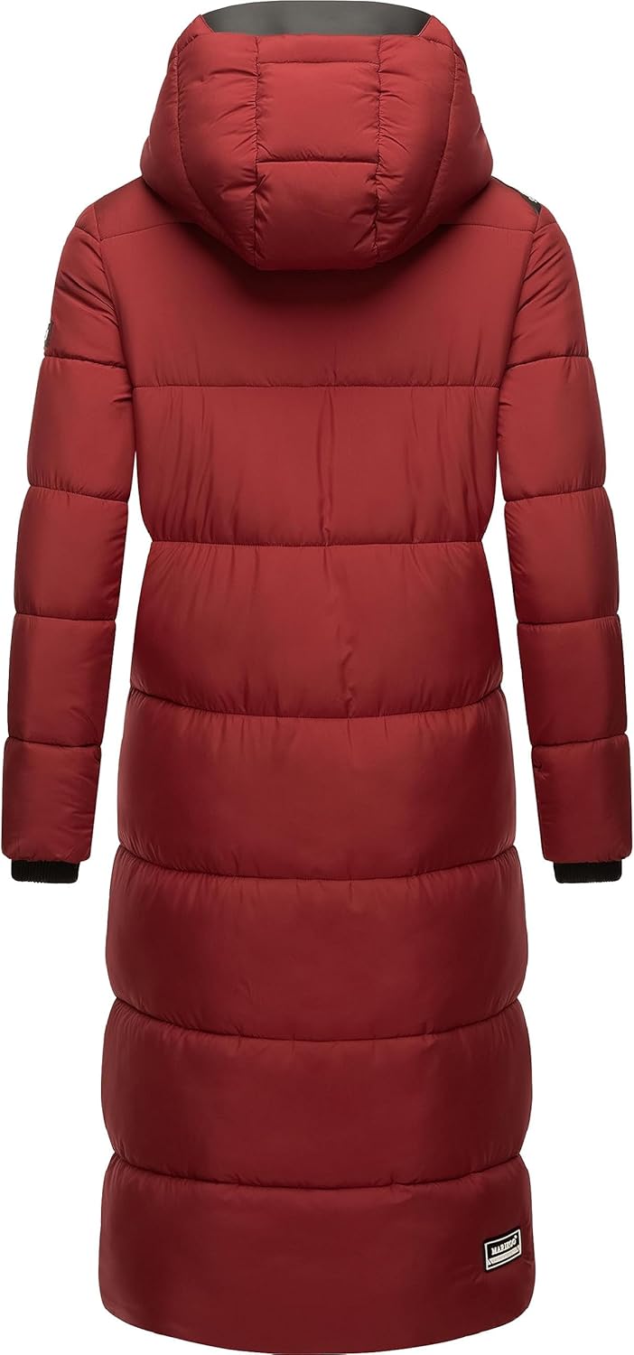 MARIKOO Damen Wintermantel warmer Steppmantel lang mit abnehmbarer Kapuze Reliziaa XS-XXL L Dark Red