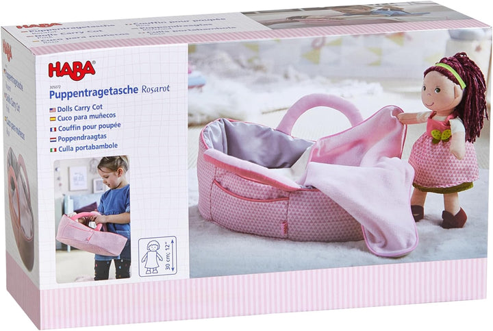 HABA 305072 - Puppentragetasche Rosarot, Puppenzubehör für Babypuppen und HABA-Stoffpuppen, Tragetas
