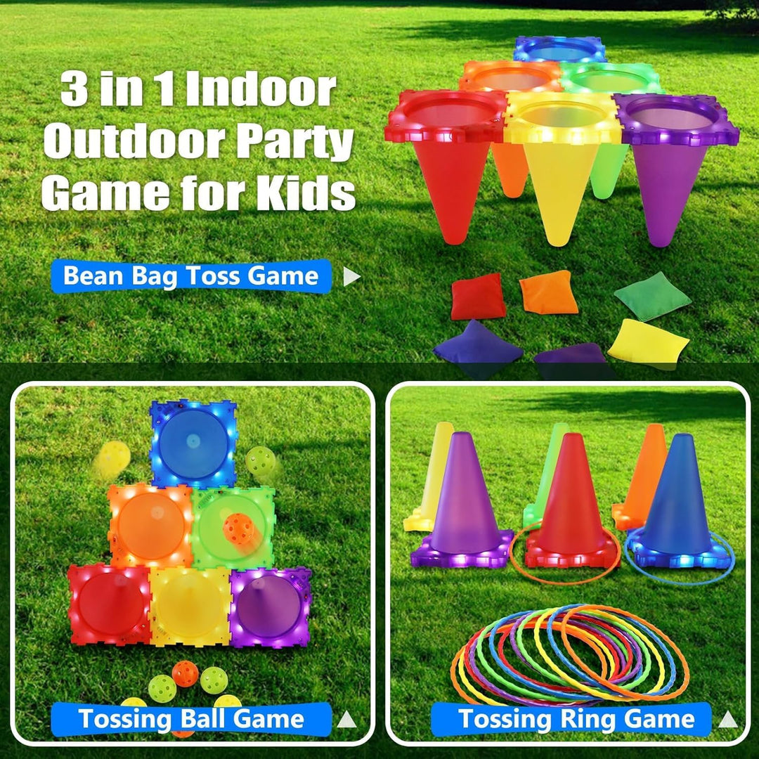 VATOS Light Up Wurfspiele Outdoor Spiele gartenspiele für Kinder 3 4 5 6 Jahre, Ball & Ring & Bean B