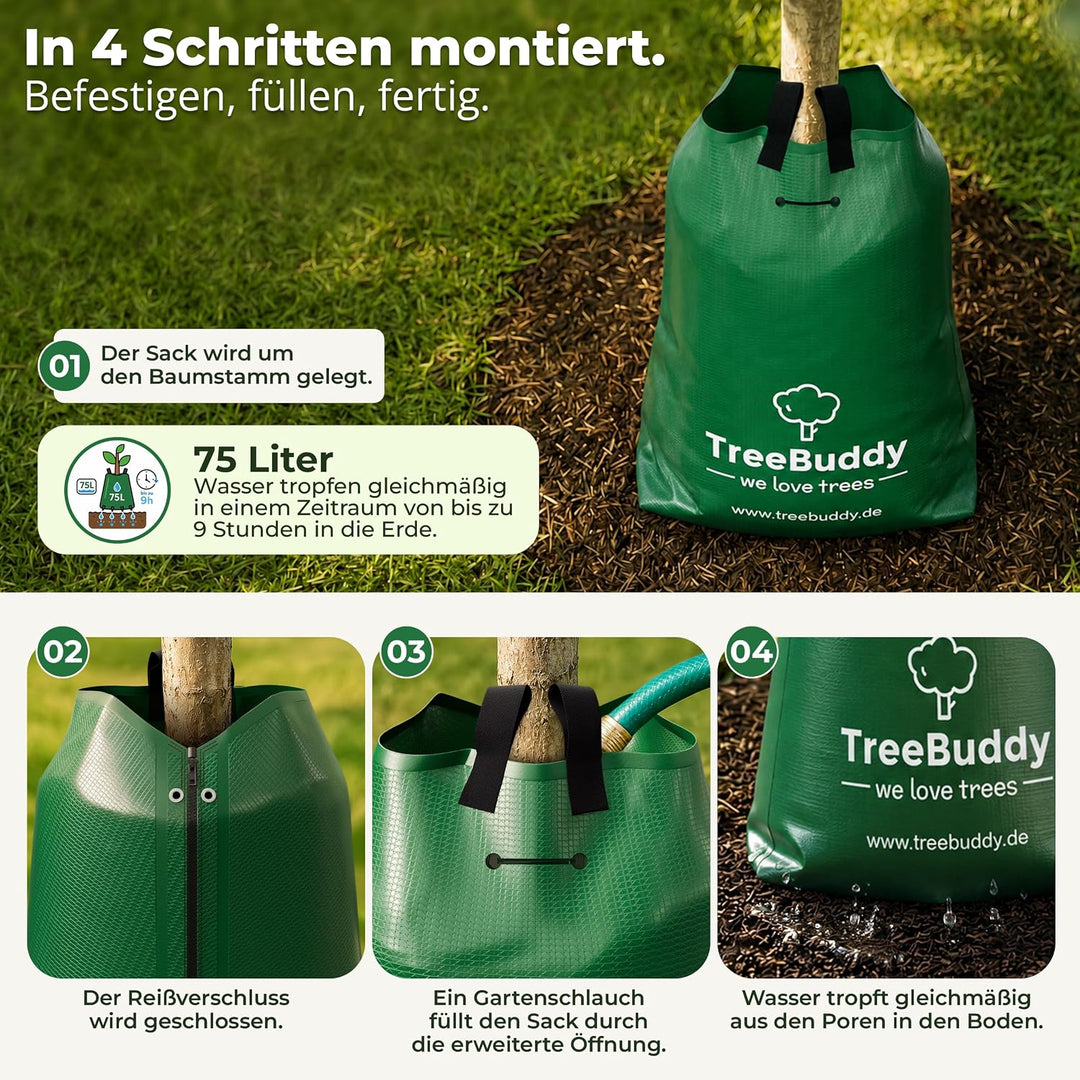 5xTreeBuddy Baumbewässerungssack 75L Bewässerungssack Bäume, Baumbeutel Langzeitbewässerung, Wassers