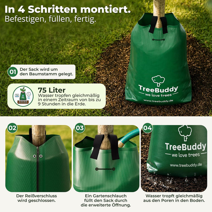5xTreeBuddy Baumbewässerungssack 75L Bewässerungssack Bäume, Baumbeutel Langzeitbewässerung, Wassers