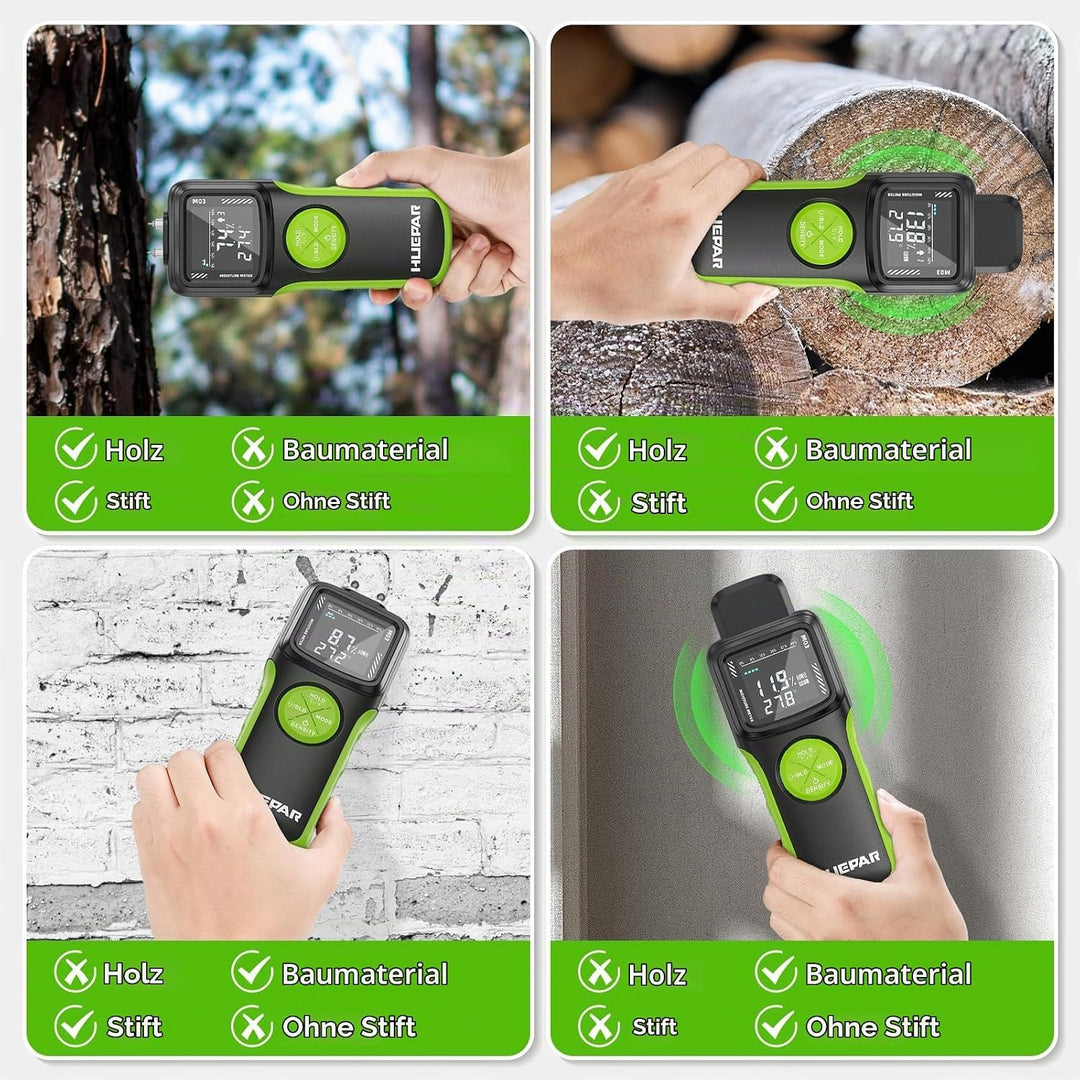 Feuchtigkeitsmessgerät, Huepar Pin &amp; Pinless Feuchtigkeitsmesser Detector für Holz oder Baustoff, Fe