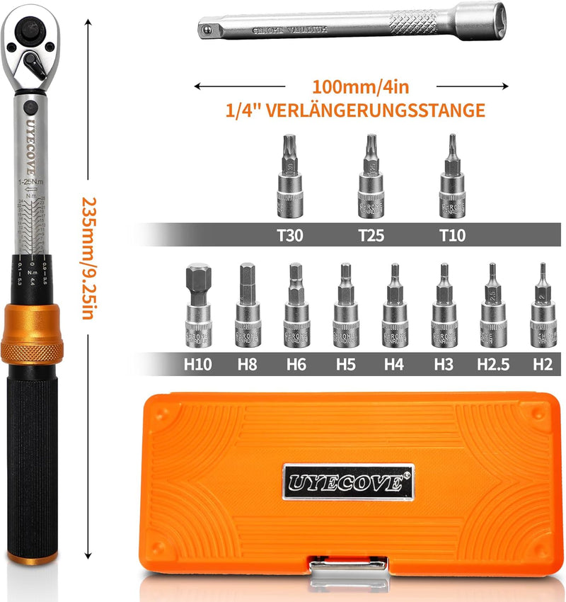 UYECOVE Drehmomentschlüssel 1/4 Zoll, Fahrrad Drehmomentschlüssel 2-20Nm 13-tlg. Drehmomentschlüssel