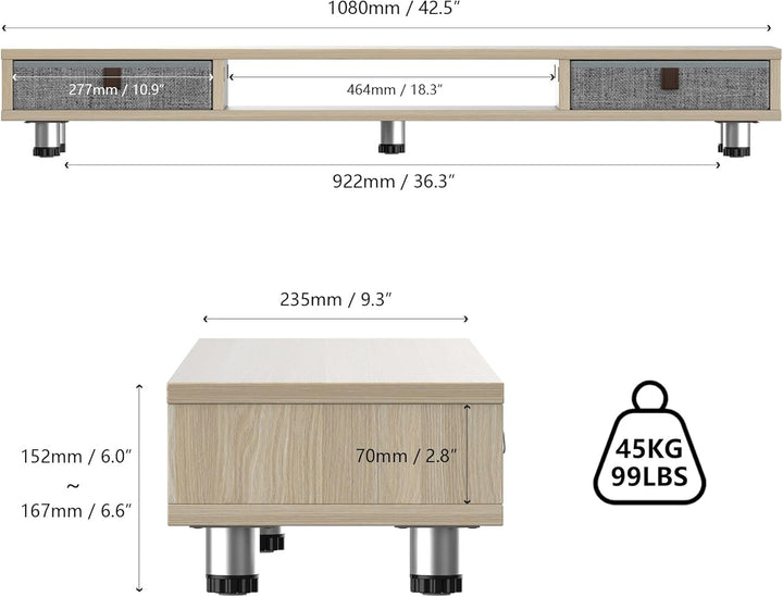 Fenge Dual Monitorständer mit 2 Schublade Grosser Bildschirmständer für PC Laptop TV, Höhenverstellb
