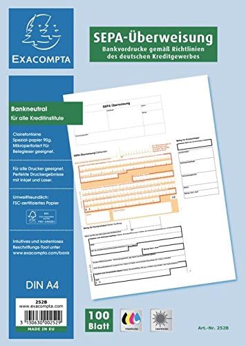 Exacompta 252B Manifolds SEPA-Überweisungsformular DIN A4, 100 Blatt mikroperforiert 100 Blatt mikro