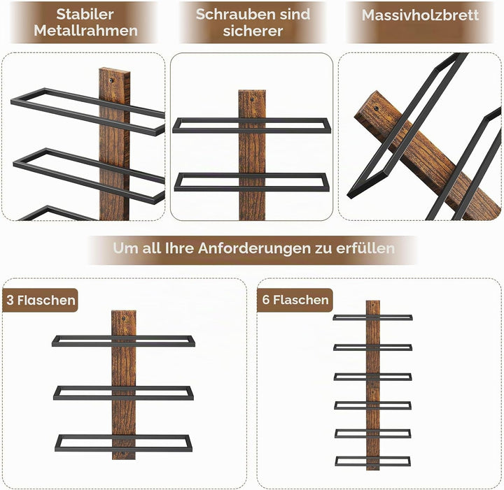 B4Life Weinregal Wandmontage für 6 Weinflaschen, Holz Weinregale für Wand, Weinhalter Weinflaschenre