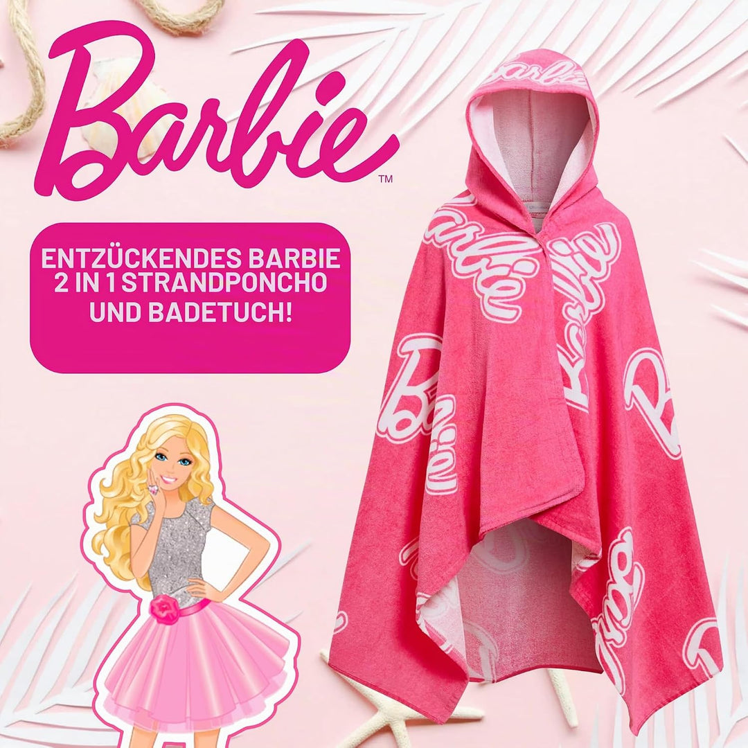 Barbie Mädchen Kapuzenhandtuch 100% Baumwolle Poncho gross Strandtuch Badetuch Schwimmen Wrap Changi