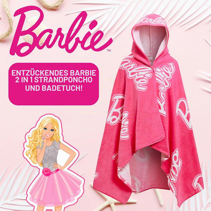 Barbie Mädchen Kapuzenhandtuch 100% Baumwolle Poncho gross Strandtuch Badetuch Schwimmen Wrap Changi