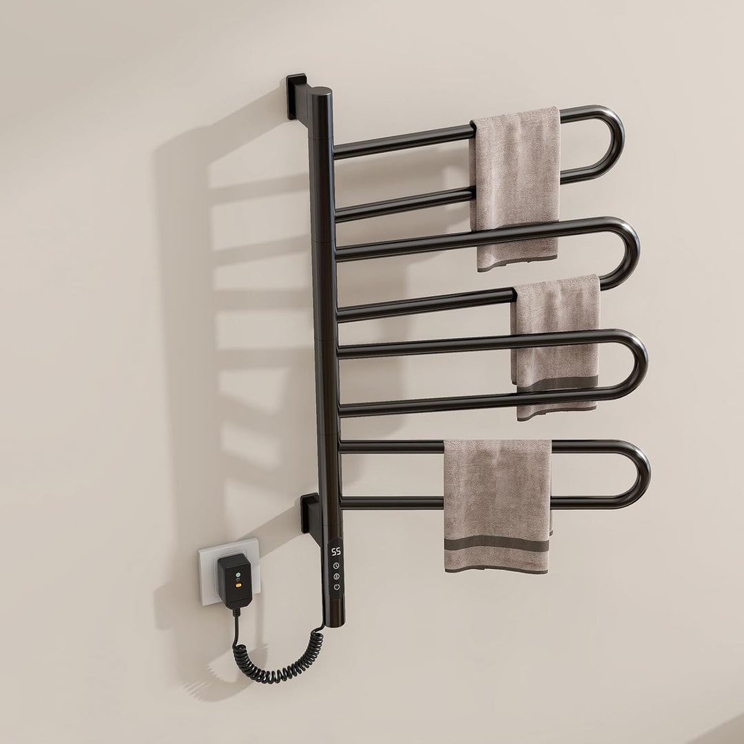 Handtuchheizkörper Elektrisch, 180° Drehung Badheizkörper Elektrisch Schwarz, 170W, Handtuchtrockner