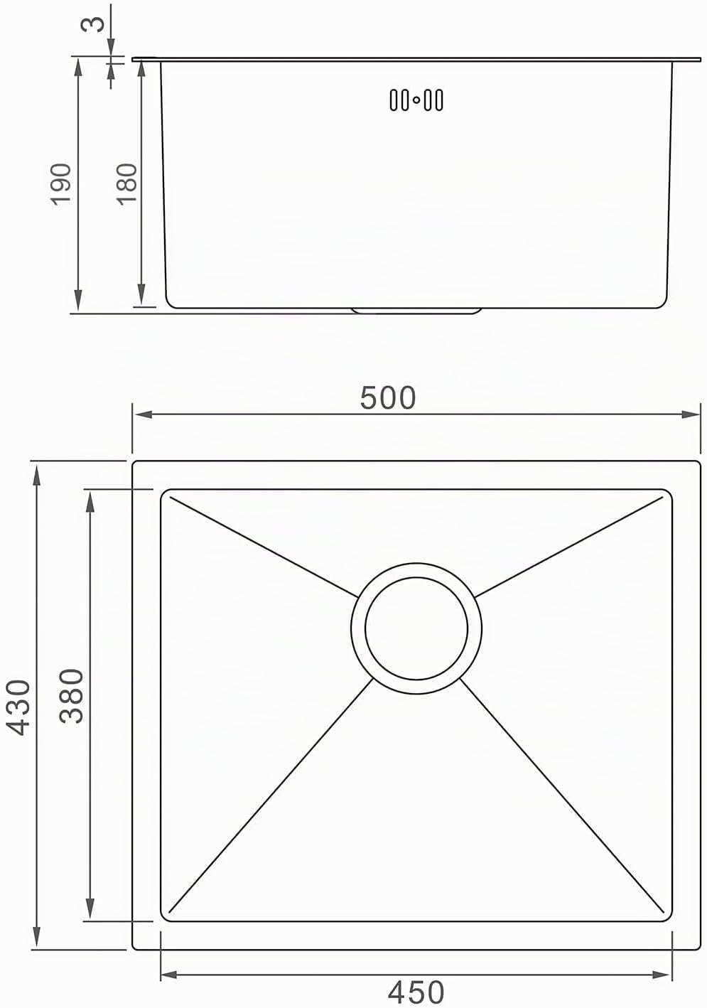 Ibergrif Spüle Küchenspülen für den Unterbau und Aufsatz, 50-43cm Unterbaubecken, Spülbecken Satin E