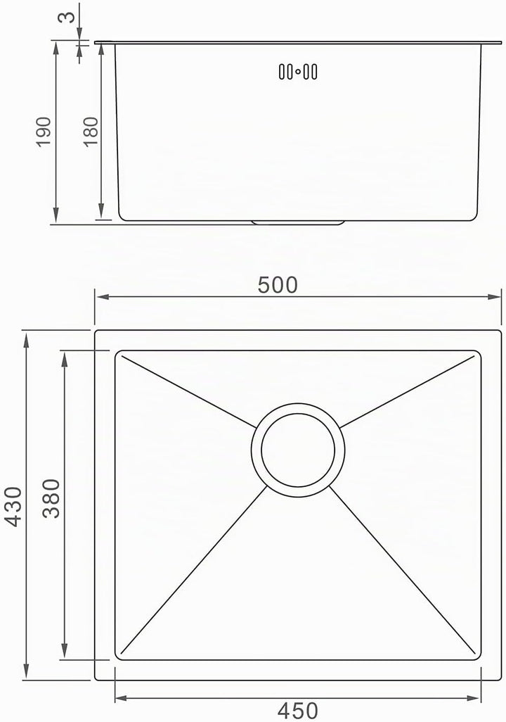 Ibergrif Spüle Küchenspülen für den Unterbau und Aufsatz, 50-43cm Unterbaubecken, Spülbecken Edelsta