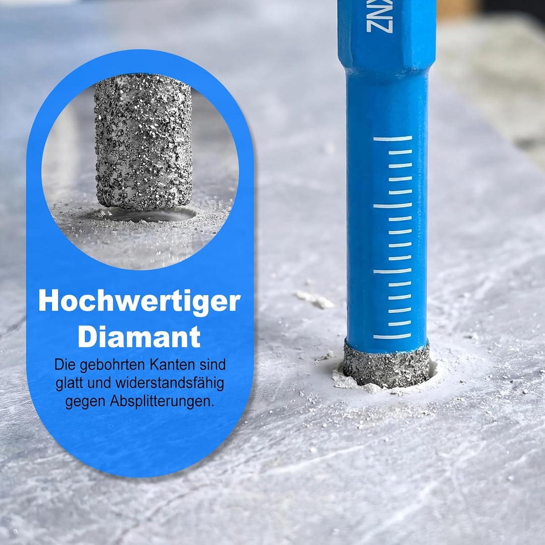 Fliesenbohrer Diamantbohrer Glasbohrer Set 10-tlg. 5, 5, 6, 6, 8, 8, 10, 10, 12 mm + 6 mm Karbidbohr