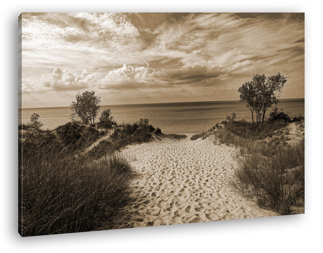 deyoli Strand mit klarem Wasser Format: 80x60 Effekt: Sepia als Leinwand, Motiv fertig gerahmt auf E