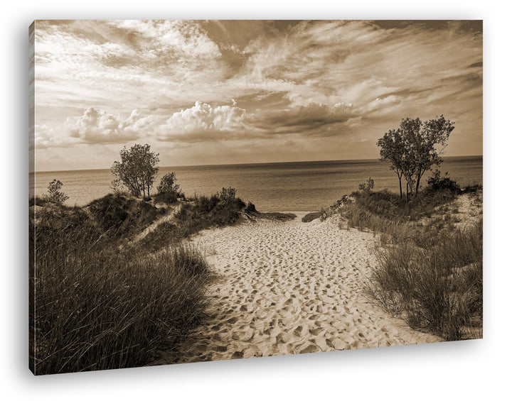 deyoli Strand mit klarem Wasser Format: 80x60 Effekt: Sepia als Leinwand, Motiv fertig gerahmt auf E