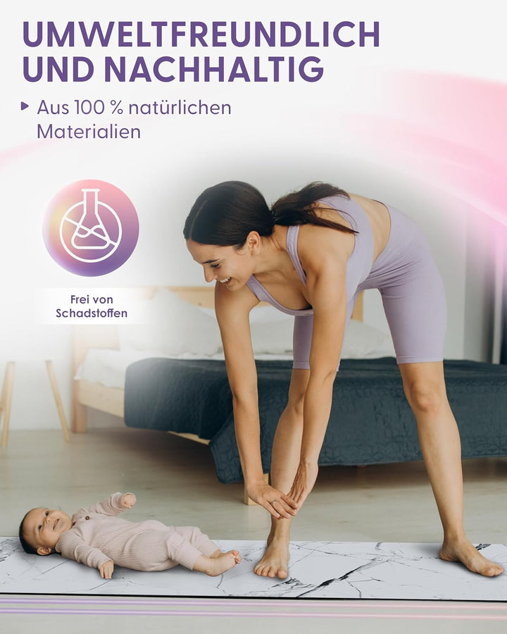 Fitnessmatte, Yogamatte aus umweltfreundlichem Naturkautschuk und rutschfest mit Design und Tragegur