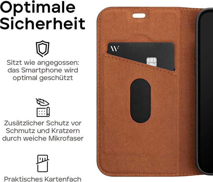 WIIUKA Hülle für iPhone 15 Pro Max, Leder aus Deutschland, mit Kartenfach, extra Dünn, Handyhülle mi