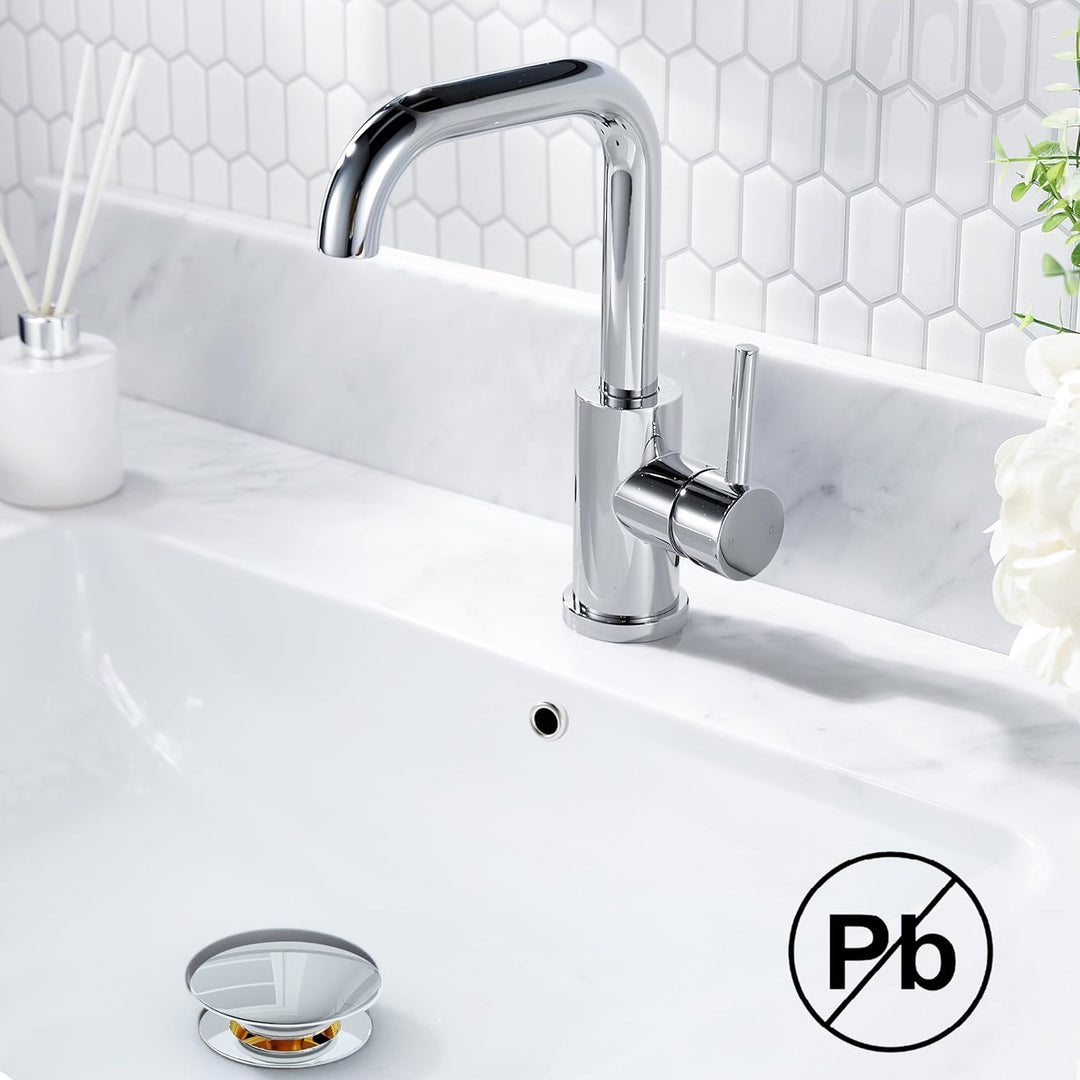 FORIOUS Wasserhahn Bad Hoch mit Ablaufgarnitur，360° Drehbar Edelstahl Waschtischarmatur Hoch mit War