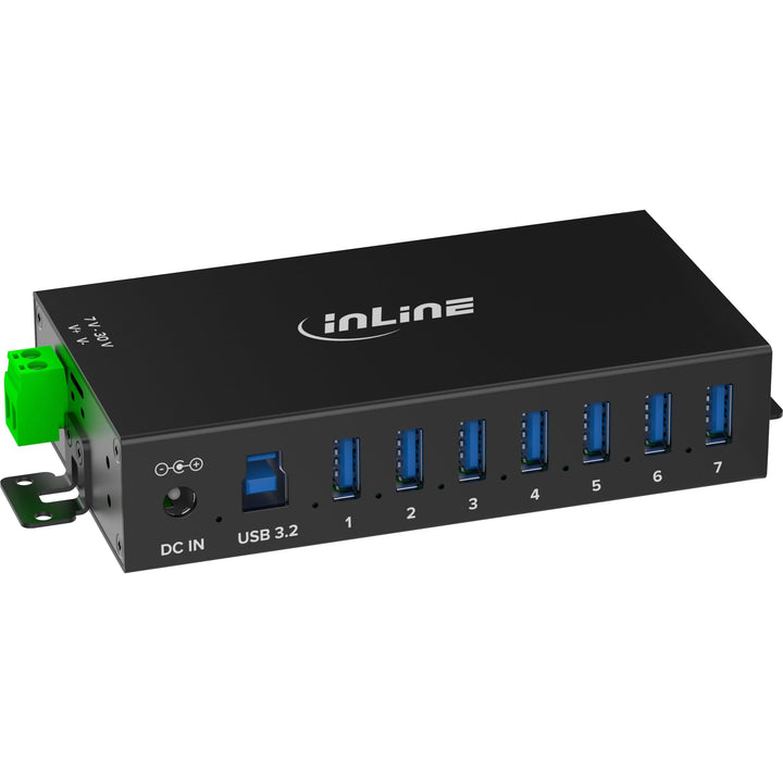 Inline USB 3.2 Gen.1 Industrie-Hub mit 7 Ports, Aluminiumgehäuse, DIN-Schienen-Montage, aktiver USB-