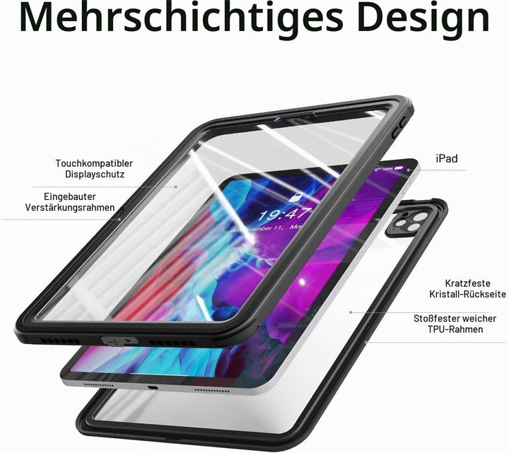 AICase Hülle für IPad Pro 12.9 Zoll 2020 (4.Generation) wasserdichte Hülle,360 Rundum Schutz Transpa