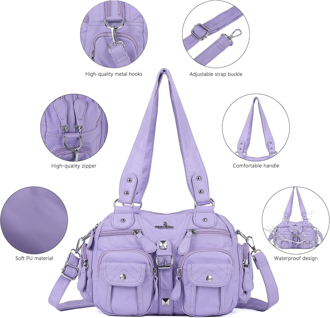 Angel Kiss Damen Handtasche 2 Hauptfächer Multifunktionale Handtasche Weich PU Leder Tasche mit Reis