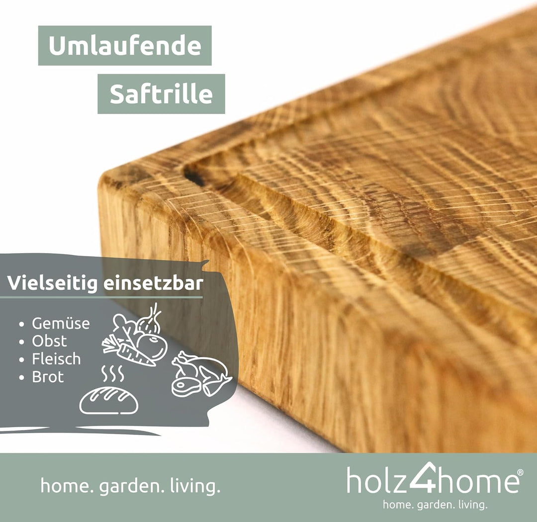 holz4home® Premium Schneidebrett Stirnholz aus Eiche I 40 x 30 x 4 cm I Hackbrett Unterlage für die