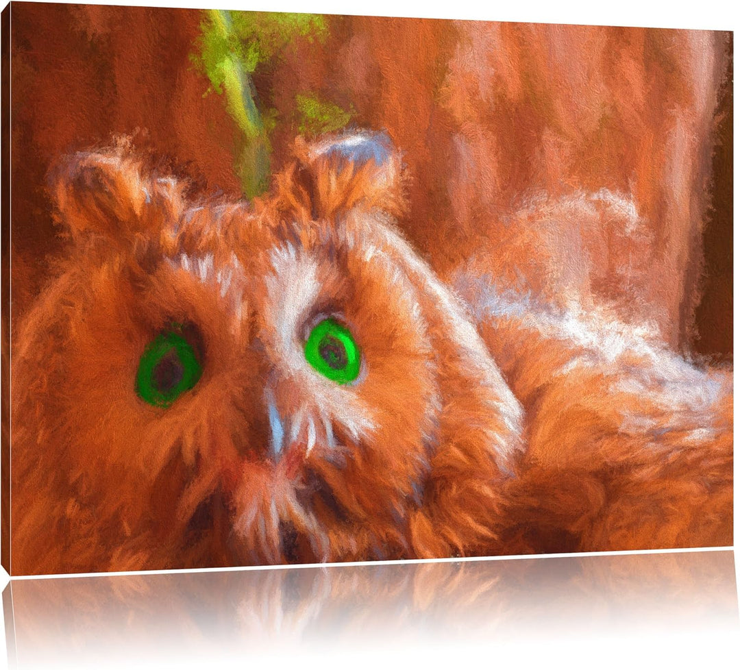 Pixxprint Eule mit grünen Augen als Leinwandbild/Grösse: 100x70 cm/Wandbild/Kunstdruck/fertig bespan