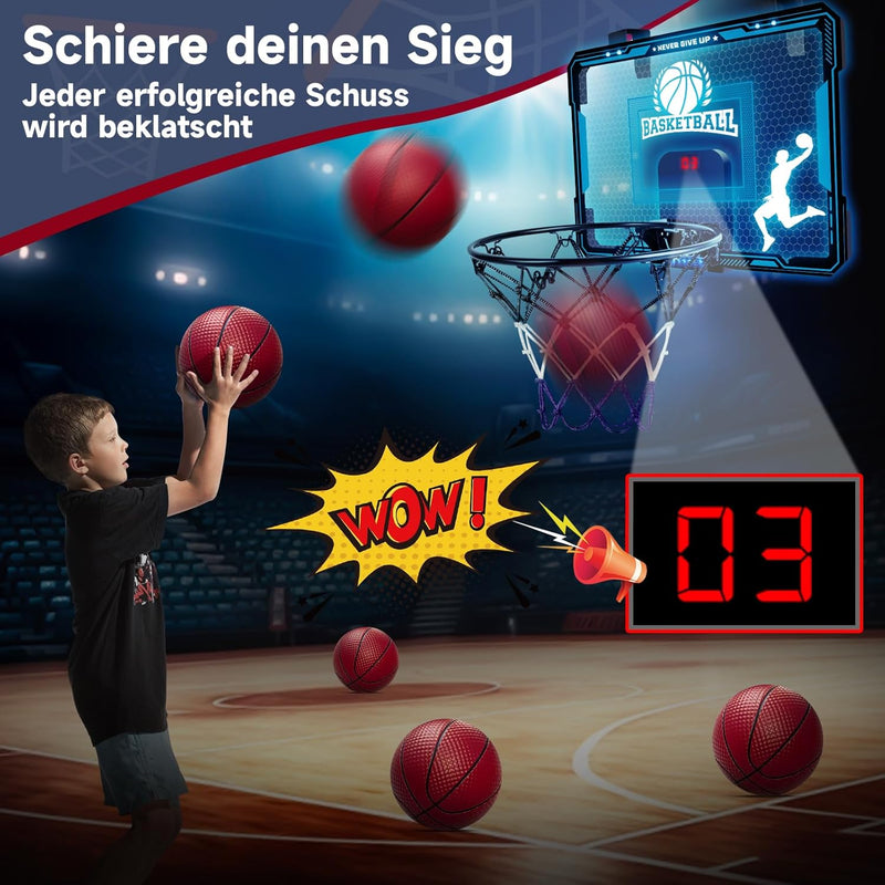 BuzzoXerex Basketballkorb Kinder Indoor, Mini Basketballkorb fürs Zimmer tür mit Fernbedienungen, 4