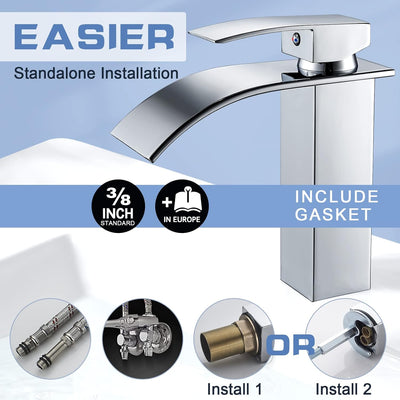kisimixer Wasserhahn Bad Wasserfall, Waschtischarmatur für Badezimmer, Modern Einhandmischer Armatur