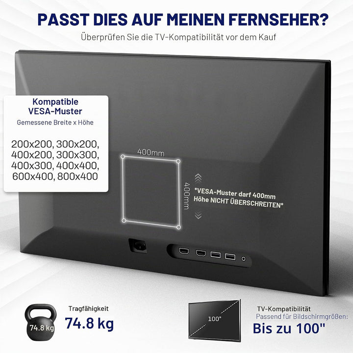 VIVO Wandhalterung für LCD- / LED-Bildschirme, 152,4 cm bis 254 cm (60 bis 100 Zoll), VESA, Schwarz,